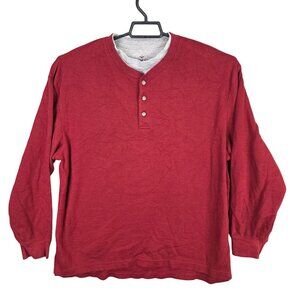 Mens Red Head Red Henley Shirt Long Sleeve Cotton Polyester Blend Size XL